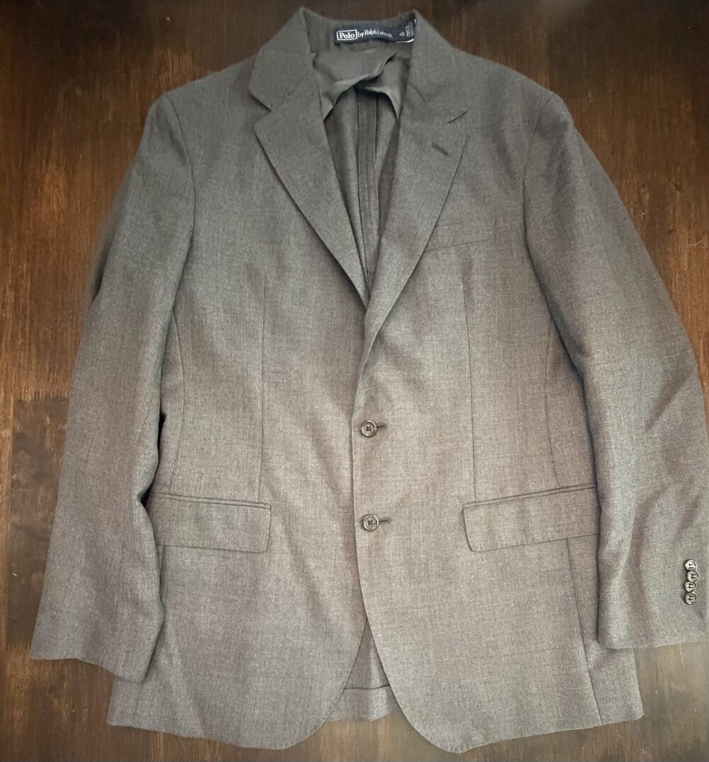 M-25 Polo Ralph Lauren Grey 100% Wool Unstructured Traveler Suit Jacket 40L